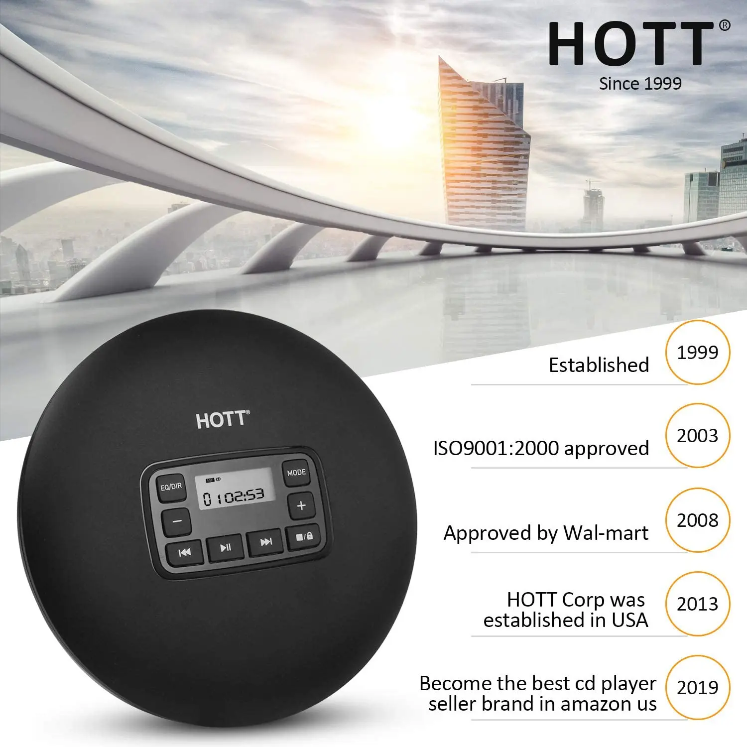 HOTT CD204 портативный CD плеер персональный компактный с наушниками анти