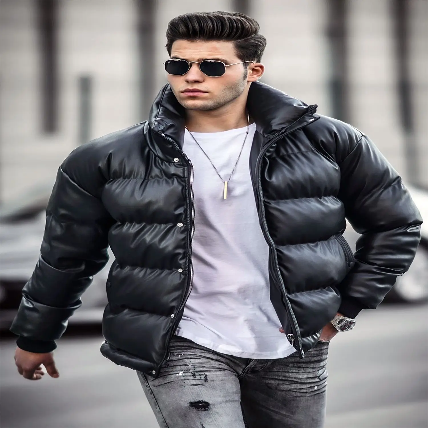 Black Inflatable Coat Male all season Ultra lightweight Packable down jacket water and wind resistant breathable jacket large size Men's