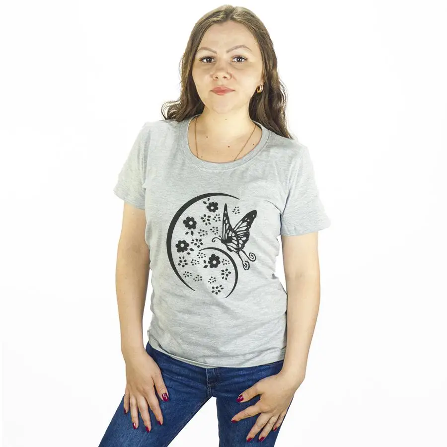 Футболка женская принт Бабочка в цветах 100% хлопок короткий рукав.Круглый ворот