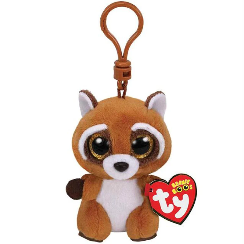 Brown Raccoon Clip Ty Beanie Big Eyes плюшевая кукла для ключей, игрушка " 10 см - Цвет: Brown Raccoon Clip