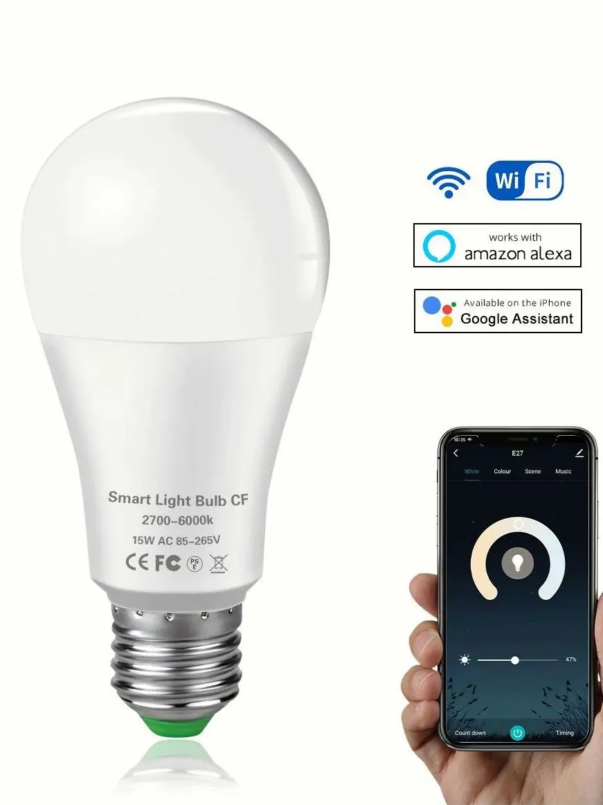 

15W E27 B22 WiFi Smart Bulb 85-265V 1800 lm LED Ampoule WiFi lampada Google Home assistent Alexa Echo Control Intelligent Life
