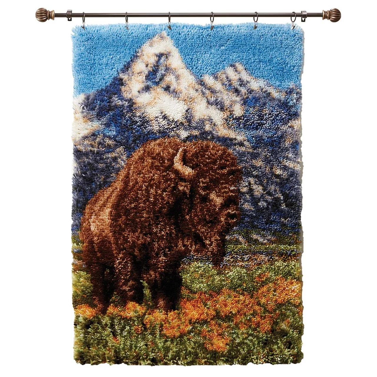 

Latch Hook Kits Bison Country Tree Wall Hanging DIY Carpet Rug Pre-Printed Canvas with Non-Skid Backing Floor Mat 69x102cm