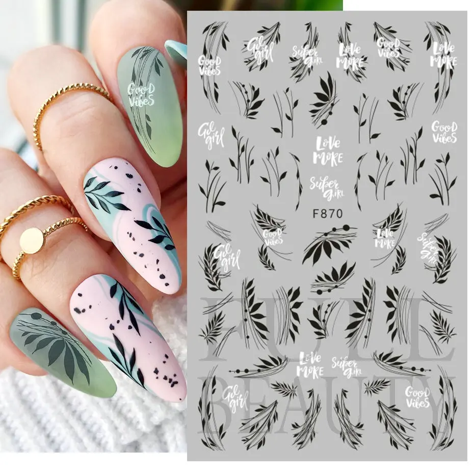 3D Black Leaves Nail Sticker Butterfly Flower Nail Art Decorations Korean French Cute Slider Back Glue Decals For Girls CHF868