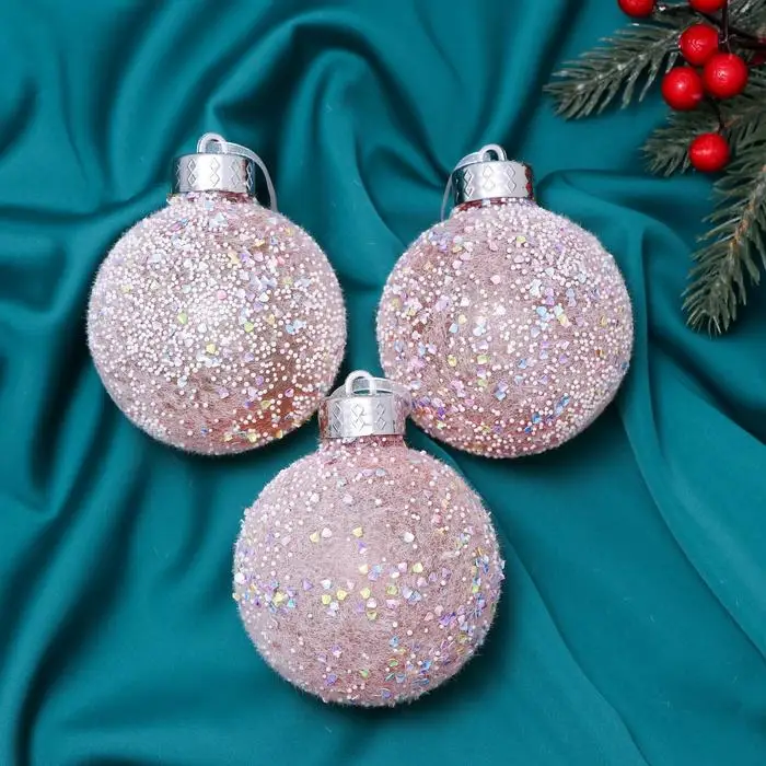 Набор шаров пластик d-8 см 3 шт Снежное царство диско | Дом и сад