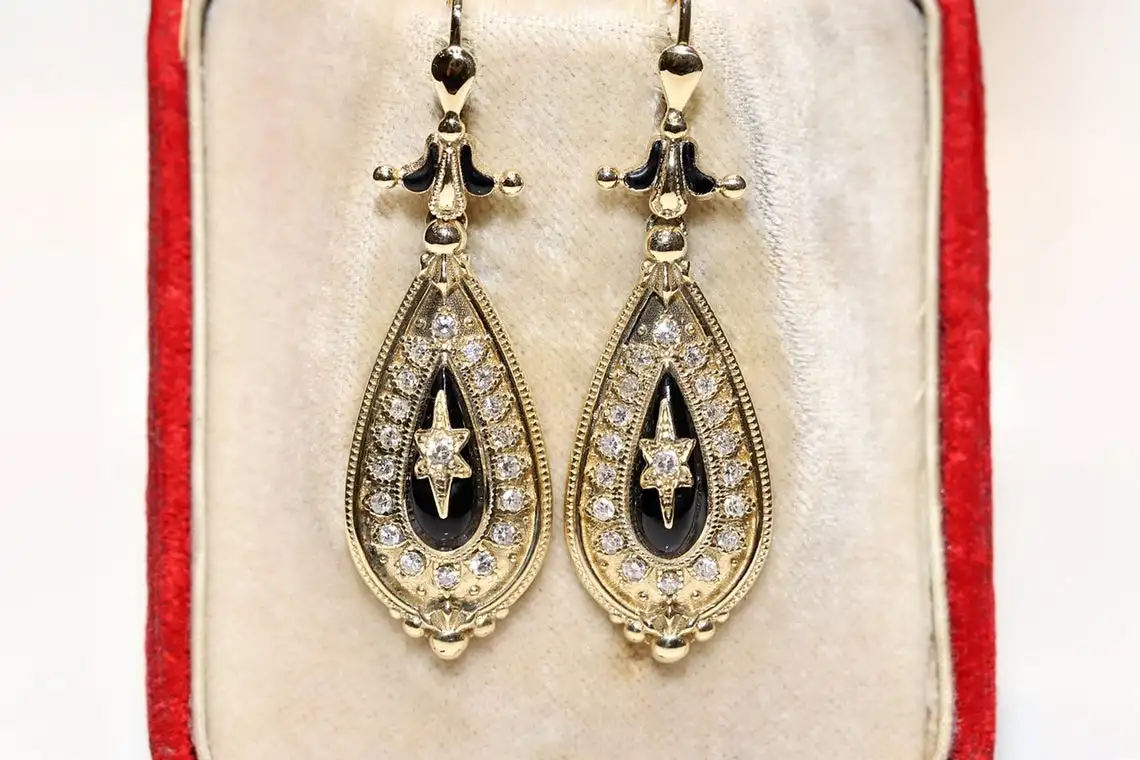 

Антикварная вещь, викторианский Style Новое золото 14k, украшенное натуральными бриллиантами и эмалью