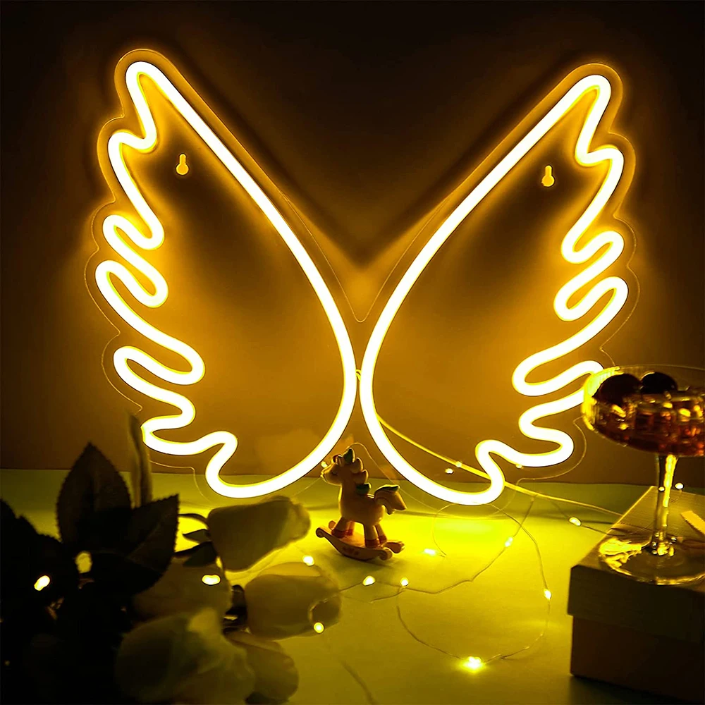 Custom Neon Led Light Angel Wing Light Up Personalized Custom Logo Neon Sign For Wedding Happy Birthday Party Wall Art Decor