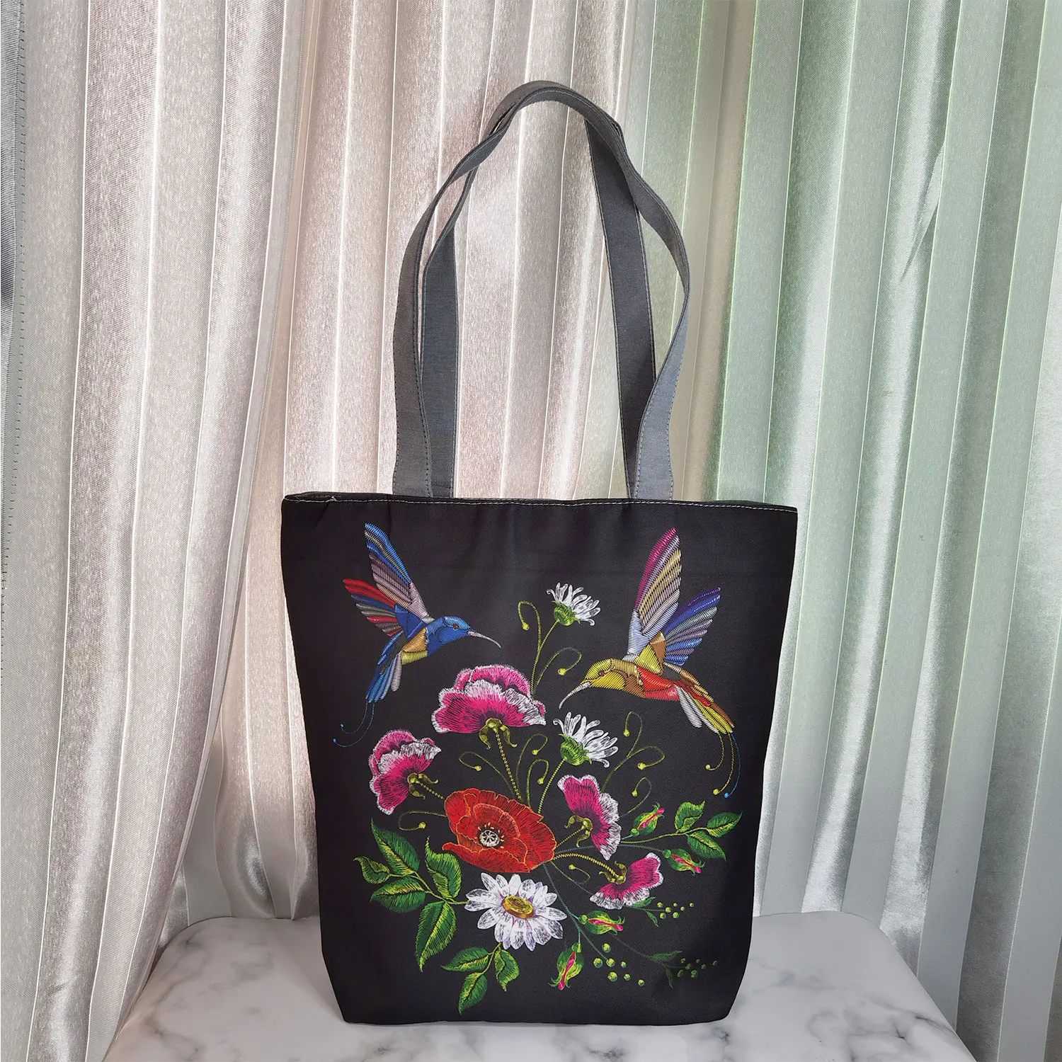 Retro Embroidery Flower Bird Printed Handbags Portable All-match Shoulder Bag Vintage Tote Bag Aesthetic Large Shopper For Wife