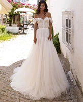 mqupin backless wedding dress 2022 new tube top a line off the shoulder lace appliques chiffon sweep train bridal gown a34