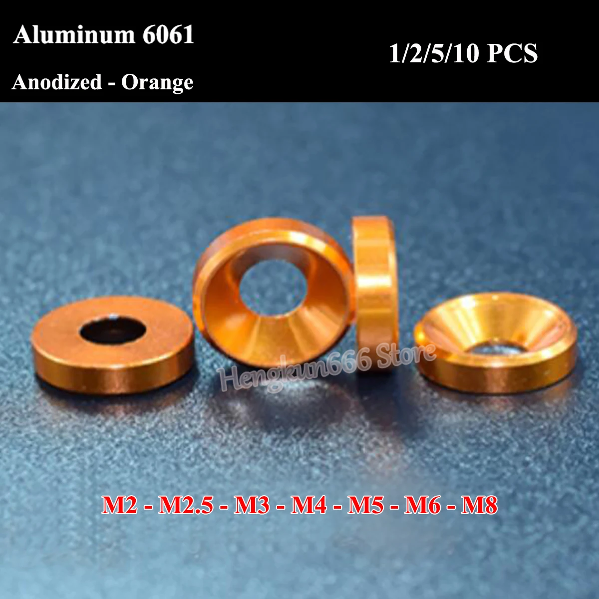 

M2 M2.5 M3 M4 M5 M6 M8 Aluminum Alloy Flat Washer Anodized - Orange Aluminum 6061 Countersunk Head Screw Bolts Washers Gasket