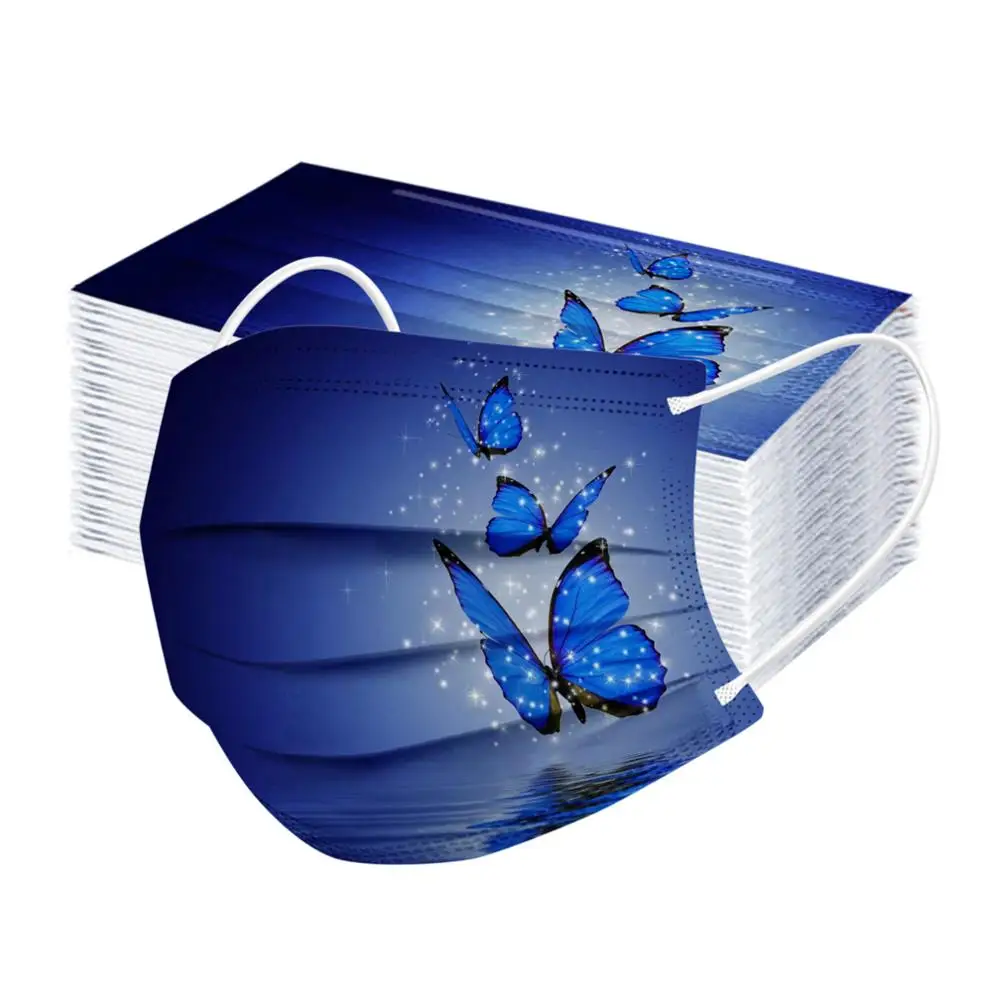 Маски Одноразовые 3-слойные с принтом бабочек 50 шт. |