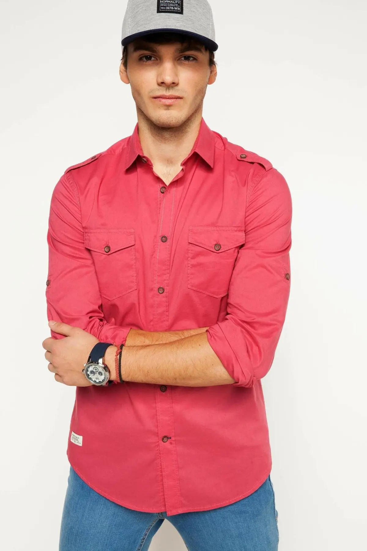 Мужская дышащая рубашка DeFacto повседневная Однотонная в стиле смарт кэжуал с