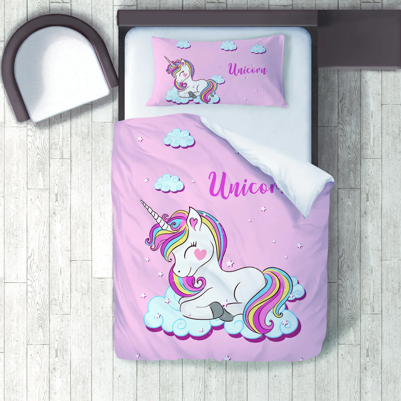 

Duvet Cover Set Bedding Set Pillow Case for Baby and Kids Room 3D Printed Rainbow Unicorn Pink Model 074
