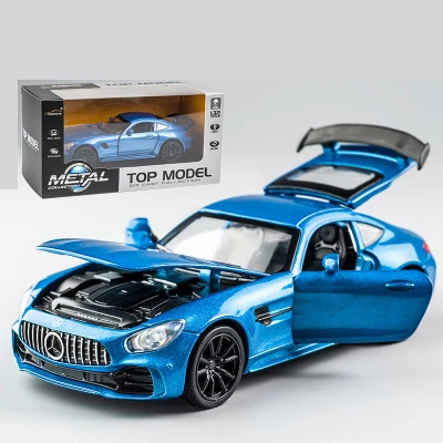 Blue-With box KIDAMI 1:32 Ben AMG GT Diecast Car Model High Simulation Pull Back Sound and Light Model Toy Car For Children's Birthday Gifts - Цвет: Blue-With box