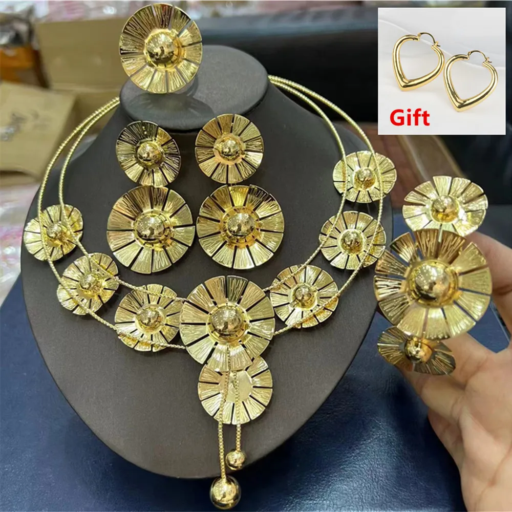 

Dubai Gold Color Necklace Earrings Collection Jewelry Fashion Nigeria Wedding African Jewelry Italian Women's Jewelry Set