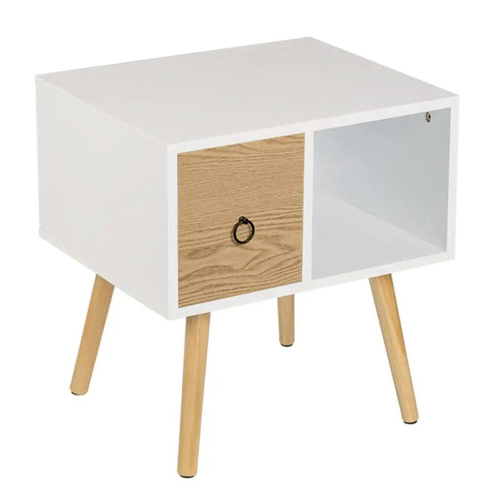 

Waterproof Bedside Table Coffee Table with Small Drawer and Open Wooden Storage Compartment for Living Room Bedroom