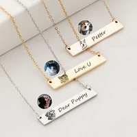 pet portrait bar necklace memorial jewelry cat dog animal photo and name necklace personalized accessories collier femme