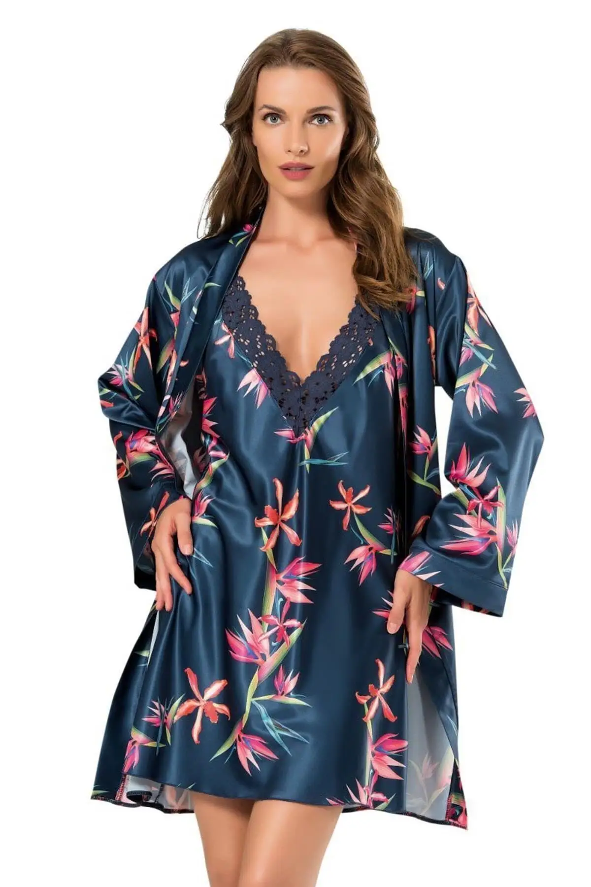 

Women Nightgown Dressing Gown Suit Pattern Satin Rope Strap Briefs Underwear Soft At Home Comfortable Can Be Worn In Bed sexy War