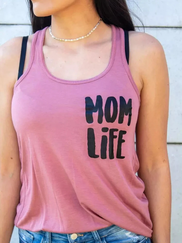 

Women's 2022 Summer Mom Life O-Neck Tank Summer Casual Graphic Funny Tees Tops Casual Camisole