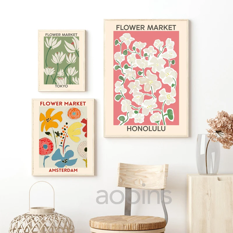 Цветок Рынок Лондон Токио холст для живописи цветочный светодиодная вывеска