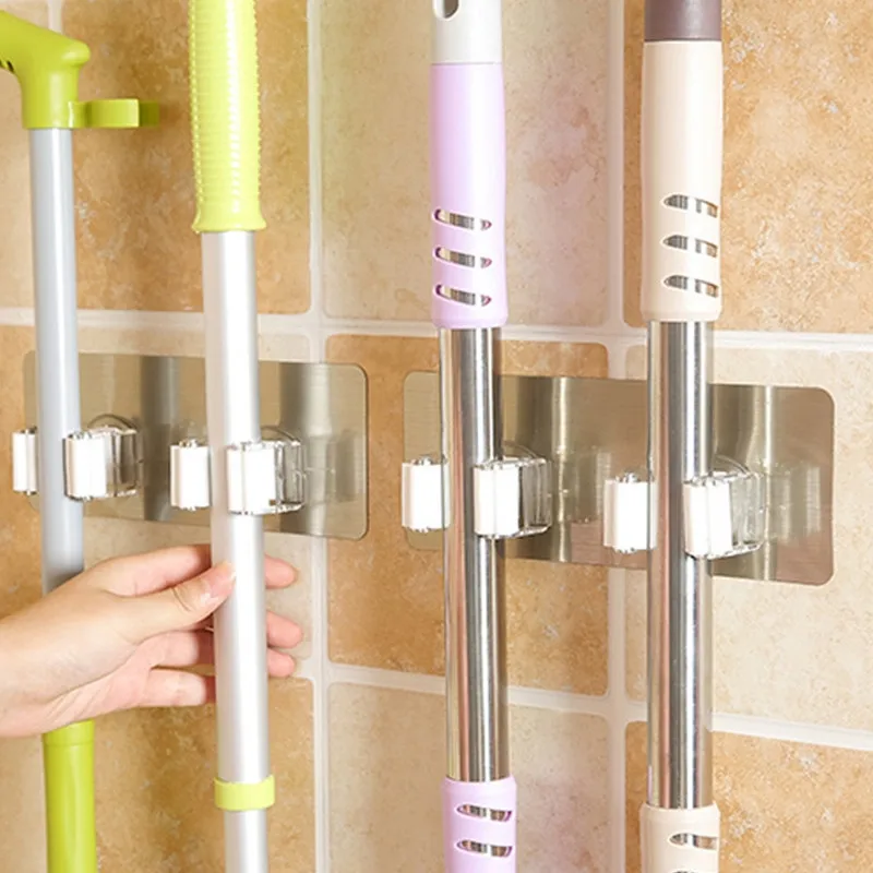 Настенный органайзер для швабры держатель вешалка щетки метлы стеллаж хранения