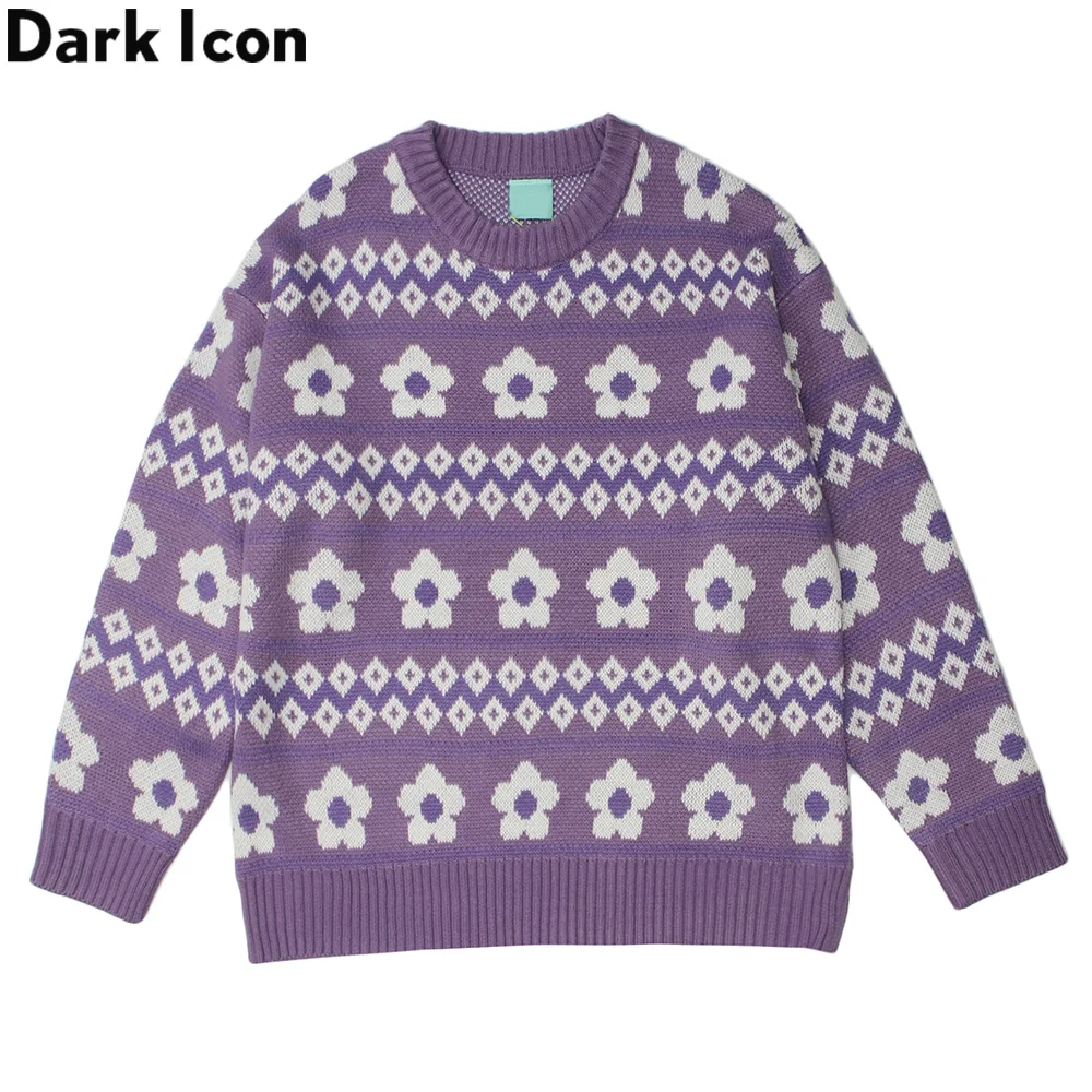 

Dark Icon Floral Pullover Men Women Sweaters Autumn Round Neck Men's Sweater Knitwear Couple Clothes