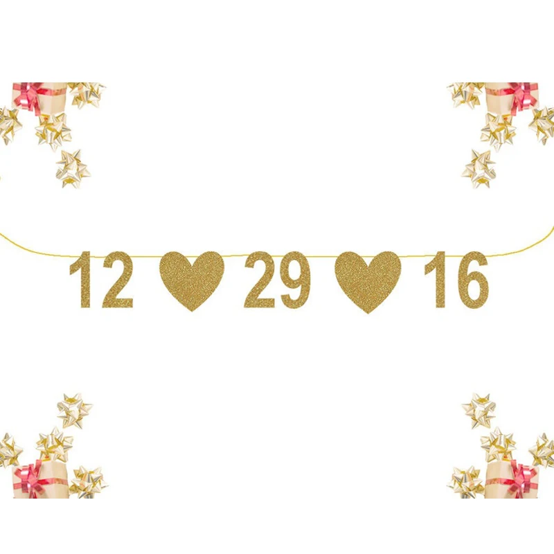 

Engagement Wedding Date Glitter Banner Photo Prop Celebrate Personalized Wedding Hashtag Gold Silver Decorations Party Sign