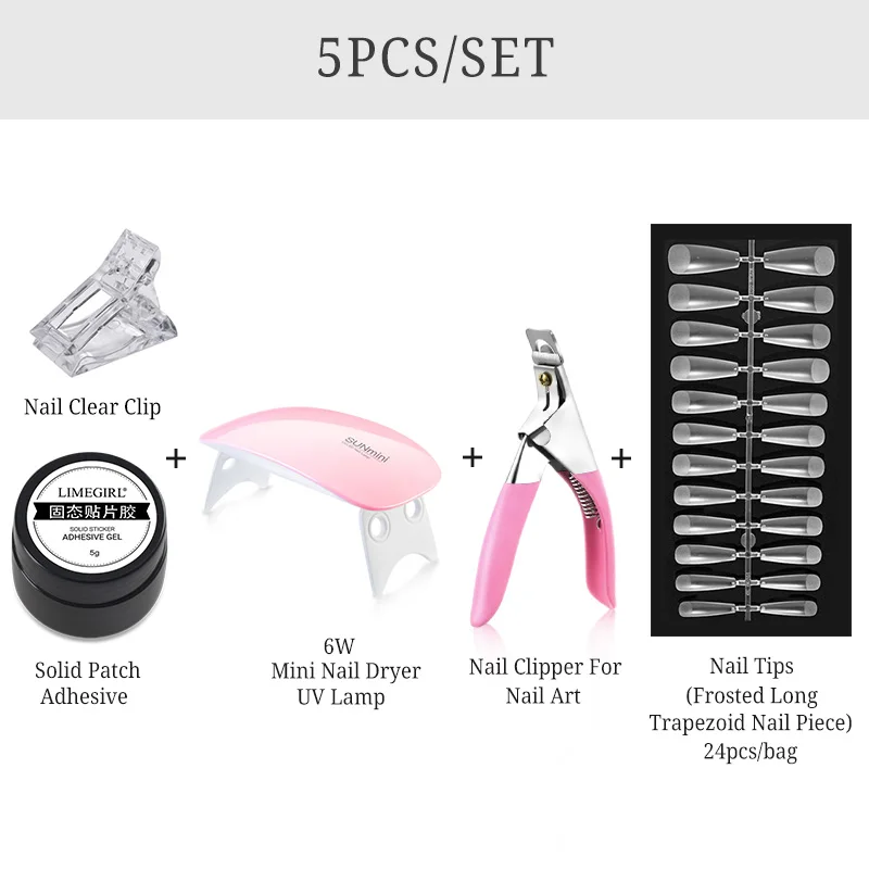 

Limegirl New Solid Nail Tips Gel Polish Set Transparent Soak Off UV LED Extension Nail Art Gel stick tools Varnish Glitter Gel