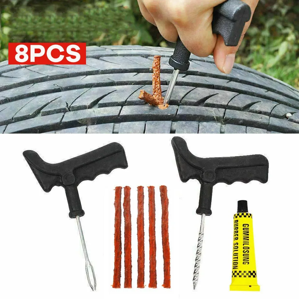 

Набор инструментов для ремонта автомобильных шин с резиновыми полосками и резиновым раствором, комплект бескамерных проколов для шин, комп...