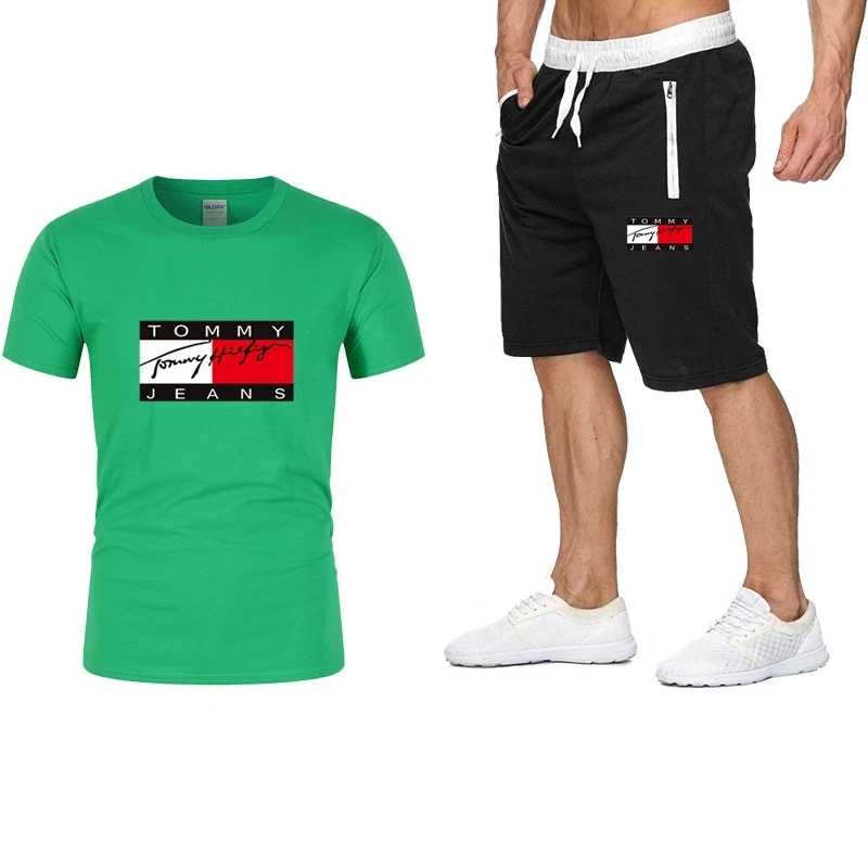 

Men's brand T-shirt + sports shorts new fashion printing running sports suit size XXL 2021 free shipping