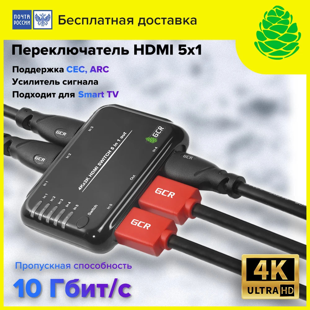 GCR Коммутатор HDMI kvm переключатель для монитора ПК ноутбука hdmi switcher for Smart TV PS Xbox Sony