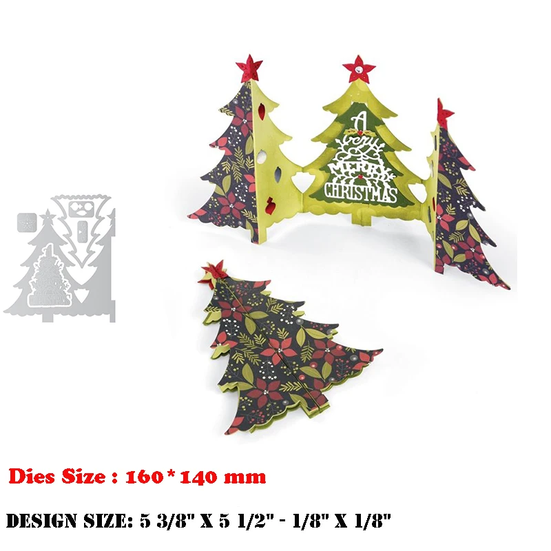 

New Arrival Merry Christmas Tree Fold-a-Long Metal Cutting Dies For 2022 Scrapbooking Noel Gate-fold Stencils Frame Card Making