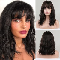 short bobo deep wavy synthetic wigs dark brown curly wig with bangs cosplay daily party heat resistant fake hair for women