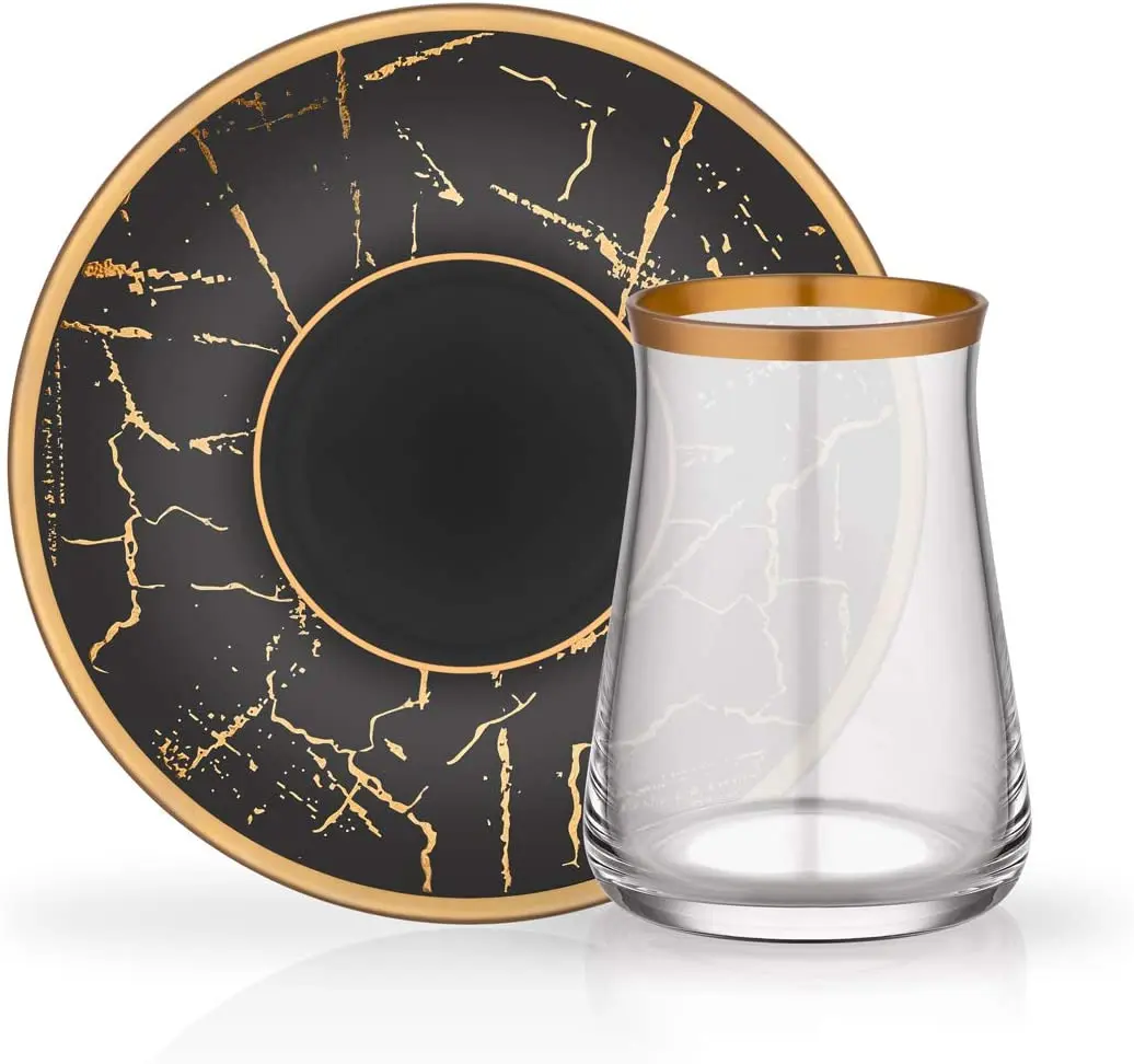 

Glore Trendmuud Teacup and Saucer Set Tarabya | Black Marble | For 6 People