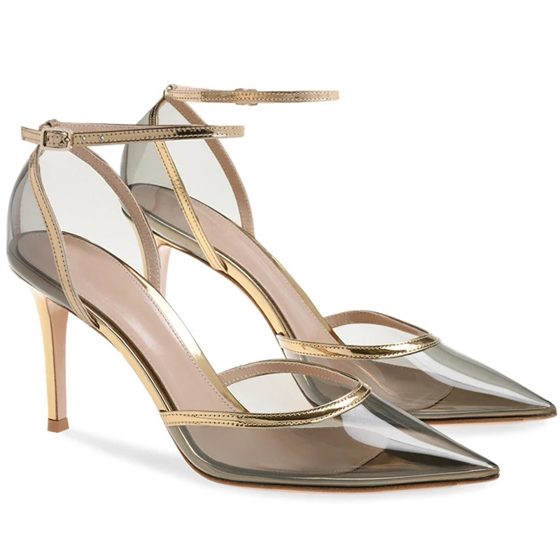 

Women Stiletto Thin High Heel Pumps Sexy Pointed Toe Ankle Strap Bridals Evening Party Shoe Fashion Shallow Lady Heels 3-CHC-18