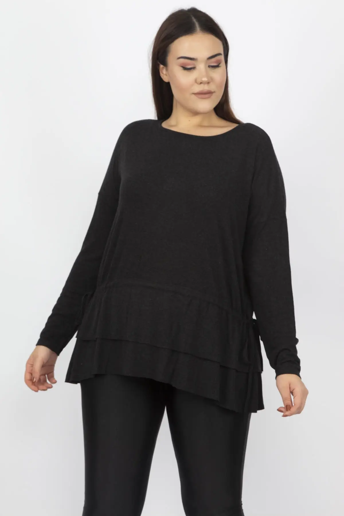 Sans Textile женская черная маховик детальная шерстяная вискозная блузка 65N13810 |