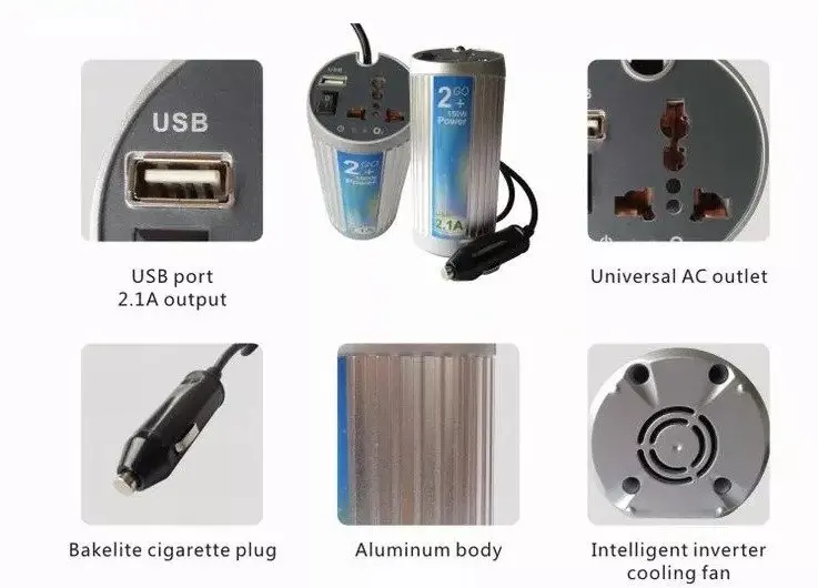 Инвертор с USB 2.1A 12 В до 220 150 Вт|Инверторы для авто| |