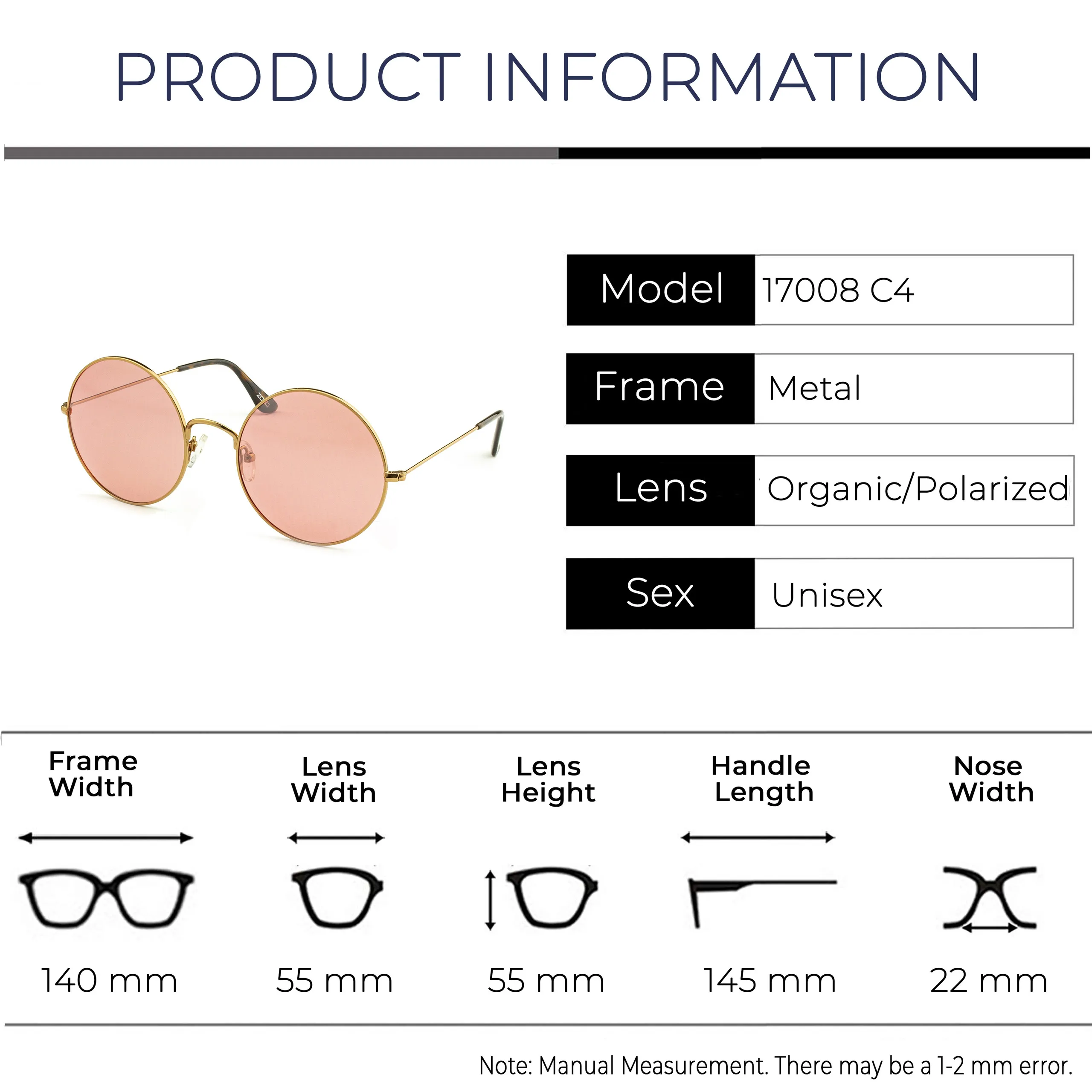 Zolo eyewear 17008 c4 медные/pembesoftayna большие круглые поляризованные солнцезащитные очки