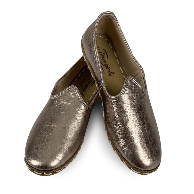 Tanyeli Fashion 2022 Women Handmade Genuine Leather Silver Shoes Slip On Casual Breathable Four Seasons Moccasins Odor Resistant Женщины