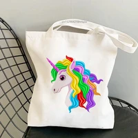 colorful unicorn girl fashion 2021 new shoulder canvas cute casual ins harajuku big shopper book street handbag wallet women bag