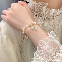 imitation pearl flower zircon bracelets for women gifts party gifts gold color elegant charm chain bracelets jewelry accessary