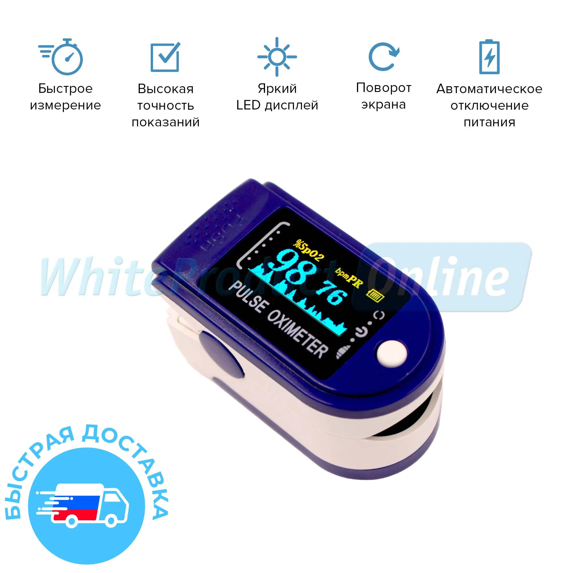 Цифровой пульсоксиметр/Оксиметр/на палец/LCD-дисплей/для сатурации/для измерение пульса/пульсоксиметр переносной