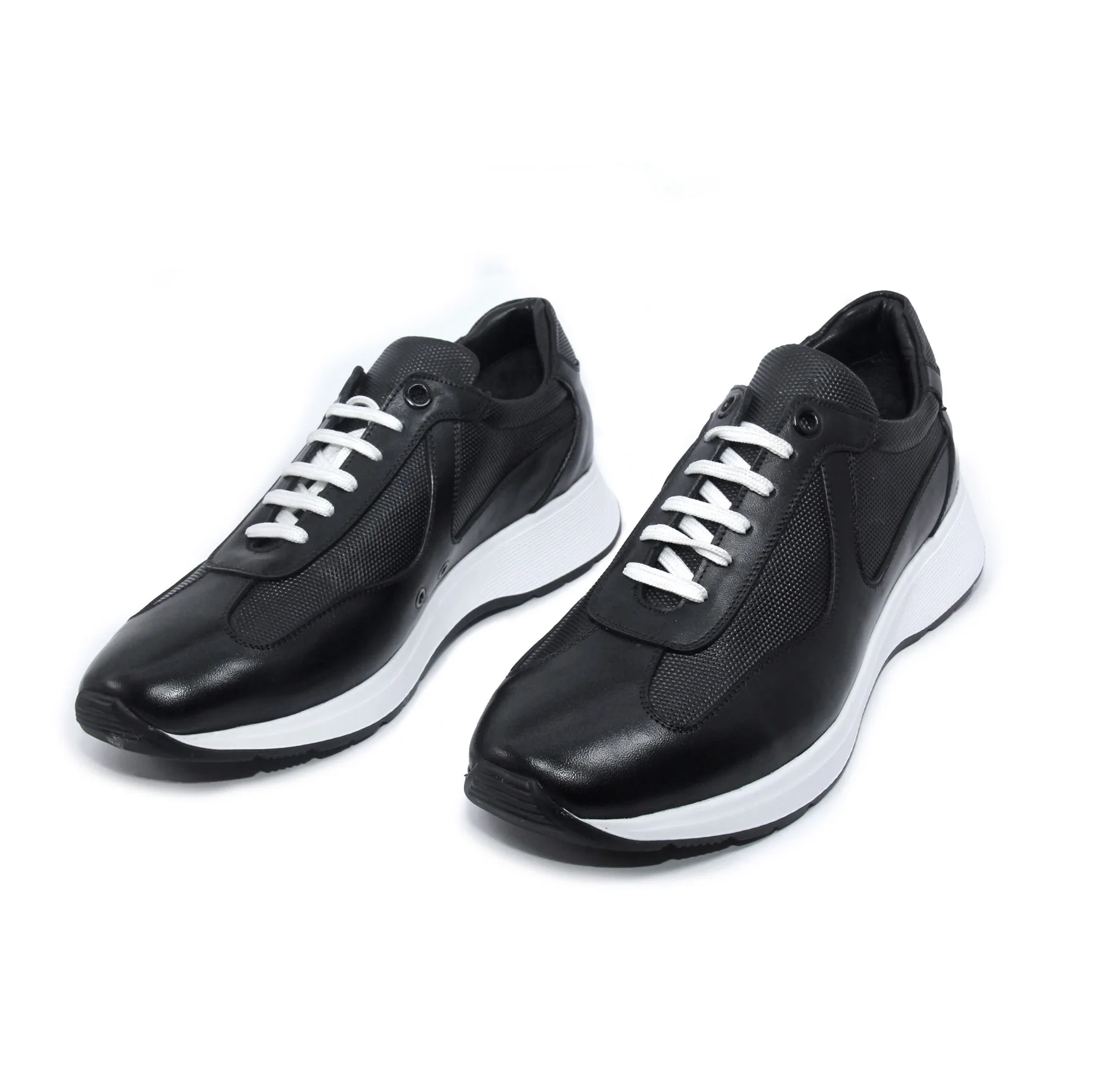 

Handmade Black Sport Running Shoes with Genuine Cow Leather, Natural Calf Skin, Lightweight EVA Sole, Men's Casual Footwear