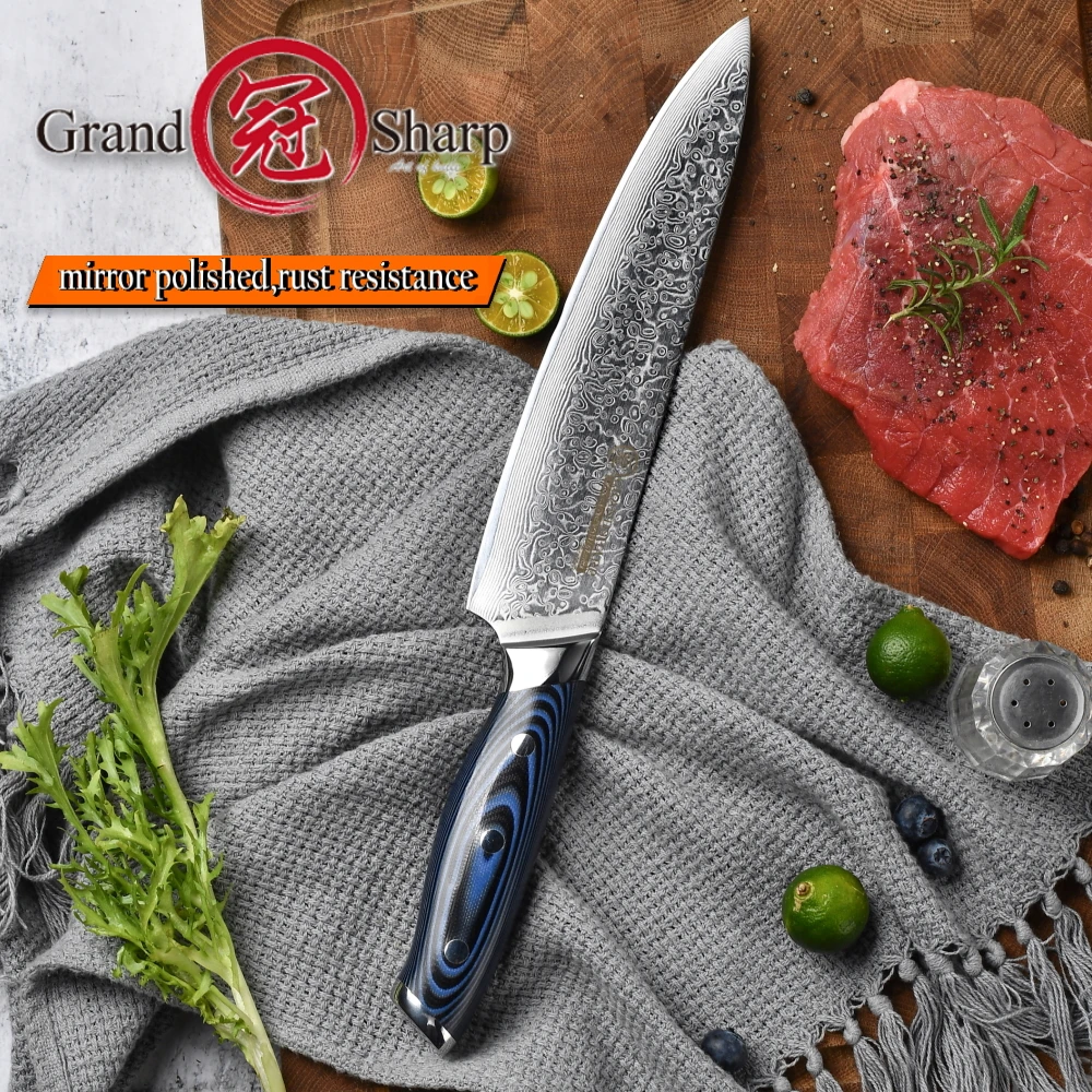 Нож шеф повара GRANDSHARP 8 дюймов японский дамасский нож Японский стальной кухонный