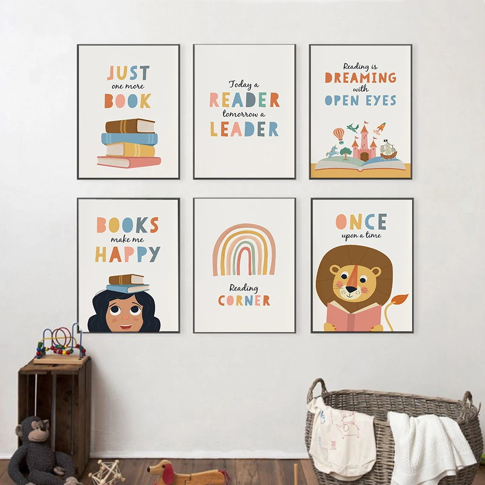 

Homeschool Print Sign Classroom Wall Art Canvas Painting Nordic Cartoon Kids Books Education Play Poster Nursery Wall Pictures