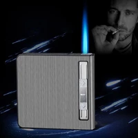 large capacity can hold 20 cigarettes cigarette case lighters windproof butane gas lighter torch jet lighter gadgets for men