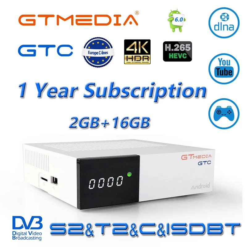 with 1 year iptv Freesat GTmedia GTC ТВ Receiptor спутниковый ТВ приемник DVB-S2 DVB-T2 DVB-C с IP ТВ M3U подписки CCcam цлайн Android ТВ коробка - Цвет: with 1 year iptv