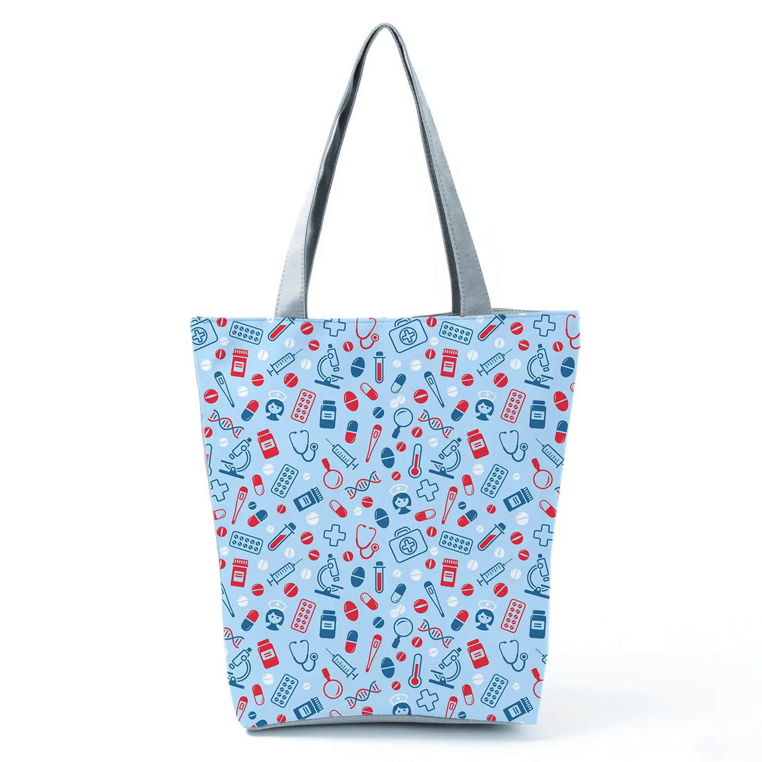 Nurse Needle Tubing Pattern Printed Customized Eco Shopper Polyester Totes Bags Women's Handbag Reusable Grocery Bag Pretty Gift