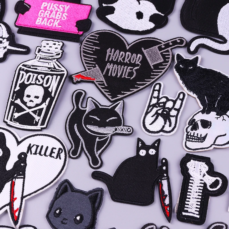 

Нашивки в стиле панк с кошкой на одежду, забавные животные «сделай сам», патчи с вышивкой утюгом для одежды, наклейки, полосатый значок, аксе...