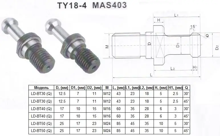 Штревель (затяжной винт) М12 D12.5мм L43мм Q30° под хв-к MAS403-7:24-BT30 &quotCNIC" (TY18-4) (шт) -