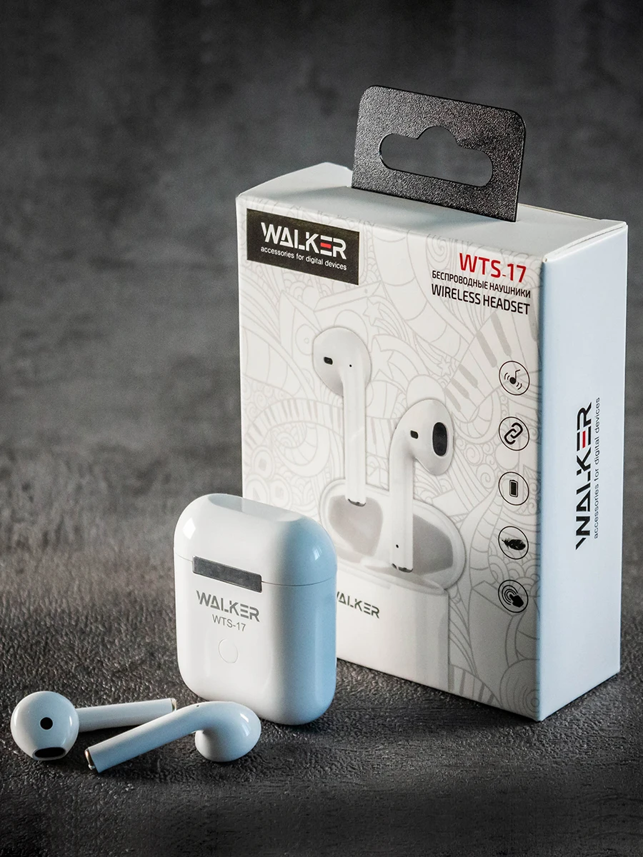Беспроводные наушники WALKER WTS-17 Bluetooth с микрофоном белые | Электроника
